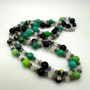 20" Double stranded stone, ceramic and cloisonné beaded necklace!